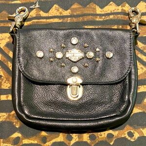 Harley-Davidson Black Studded leather pouch with rhinestones good condition